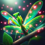 Praying mantis with hearts