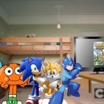 Gumball and Friends watching the Digimon anime | image tagged in tawog backgrounds bedroom,the amazing world of gumball,megaman,sonic the hedgehog,digimon,crossover | made w/ Imgflip meme maker