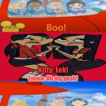 Little Einsteins Scare Emma and Kitty | Kitty: Eek! Emma: Oh my gosh! | image tagged in little einsteins scares who,total drama,disney junior | made w/ Imgflip meme maker