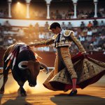 Spanish bullfighter in the ring with a bull