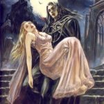 Vampire holding woman