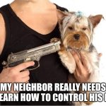 lmao | MY NEIGHBOR REALLY NEEDS TO LEARN HOW TO CONTROL HIS DOG. | image tagged in dog hostage | made w/ Imgflip meme maker