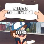 This is Worthless | WEBSITES ASKING IF YOUR 18; TEENS | image tagged in this is worthless | made w/ Imgflip meme maker