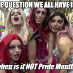 ..asking for a friend. No, actually anyone who isn't gay. | THE QUESTION WE ALL HAVE IS... when is it NOT Pride Month? | image tagged in pride,pride month | made w/ Imgflip meme maker