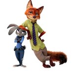 Nick Wilde leaning on Judy Hopps