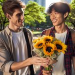 young males giving each other flowers