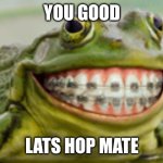 Frog Smile | YOU GOOD; LATS HOP MATE | image tagged in frog smile | made w/ Imgflip meme maker