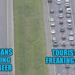 Hurricane Prep | FLORIDIANS STOCKING UP ON BEER; TOURISTS FREAKING OUT | image tagged in hurricane | made w/ Imgflip meme maker