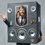 guy wearing speaker costume