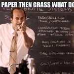 Key and Peele Substitute Teacher | IF YOU EAT PAPER THEN GRASS WHAT DOSE THAT = | image tagged in key and peele substitute teacher | made w/ Imgflip meme maker