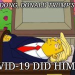 No more Trump! | 🎶 DING, DONG, DONALD TRUMP'S DEAD! 🎶; (COVID-19 DID HIM IN.) | image tagged in trump coffin | made w/ Imgflip meme maker