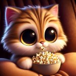 cute cat watching while eating popcorn meme