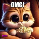 watching | OMG! MK33L | image tagged in cute cat watching while eating popcorn | made w/ Imgflip meme maker