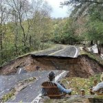 Beer watching collapsed road