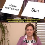 Technically true | Infinite food source; Sun; Plants | image tagged in memes,they're the same picture,plants,sun | made w/ Imgflip meme maker