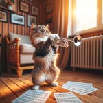 a cat playing a musical instruments