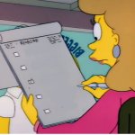 Homer and woman with writing pad