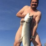 Nudist Fisherman with Fish