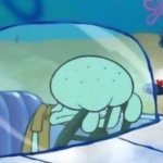 Depressed Squidward in car