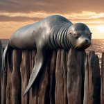 Humanoid seal falling asleep on a fence meme