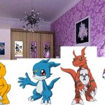 Agumon and Friends having a slumber party in their house | image tagged in pink bedroom,digimon,anime | made w/ Imgflip meme maker