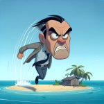 angry man leaving an tiny island