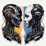 Two different color robots staring face to face template