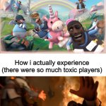 I quit overwatch | Me when i am playing Overwatch; How i actually experience (there were so much toxic players) | image tagged in meet the pyro | made w/ Imgflip meme maker