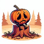 Jack o lantern sitting on a stump looking for his gutted insides