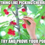 Nothing like picking cherries | NOTHING LIKE PICKING CHERRIES; TO TRY AND PROVE YOUR POINT | image tagged in cherry picking | made w/ Imgflip meme maker