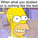 I STUDIED THE WRONG PAGES!? | When what you studied for is nothing like the test: | image tagged in simpson panic,memes | made w/ Imgflip meme maker