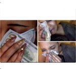 Woman using money as a tissue