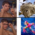 Peter Parker Wearing Glasses | image tagged in peter parker wearing glasses,wasp,animals,pinata,idiots | made w/ Imgflip meme maker