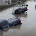 Flooded pickup trucks