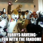 just a meme | FURRYS HAVEING FUN WITH THE FANDOME | image tagged in furries | made w/ Imgflip meme maker