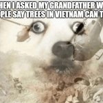 PTSD dog | WHEN I ASKED MY GRANDFATHER WHY PEOPLE SAY TREES IN VIETNAM CAN TALK | image tagged in ptsd dog | made w/ Imgflip meme maker