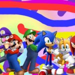 Wario and Friends having a party in the colorful rainbow background | image tagged in do not interact colorful rainbow background,wario,waluigi,super mario,megaman,sonic the hedgehog | made w/ Imgflip meme maker