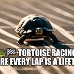 turtle racing | 🐢🏁 TORTOISE RACING: WHERE EVERY LAP IS A LIFETIME. | image tagged in turtle racing | made w/ Imgflip meme maker