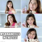 A | MY BRAINCELLS IN THE TEST | image tagged in pimples zero | made w/ Imgflip meme maker