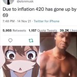 69 up by 420 meme