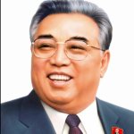 Kim Il-Sung’s portrait with his own badge | image tagged in kim il sung,north korea,communist | made w/ Imgflip meme maker