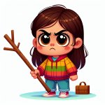 Cute girl  mad with a stick