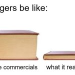 burge | burgers be like:; what it really is; in the commercials | image tagged in big book small book,burger | made w/ Imgflip meme maker