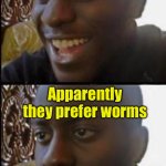 Fish Tacos | I made fish tacos last night; Apparently they prefer worms | image tagged in disappointed black guy | made w/ Imgflip meme maker