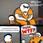 These people were so annoying | Why are you there? I chewed all of the pen caps in elementary school! | image tagged in surprised bulky prisoner,nostalgia,memes,funny,elementary | made w/ Imgflip meme maker