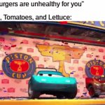 Eat this loophole | "Hamburgers are unhealthy for you"; Onions, Tomatoes, and Lettuce: | image tagged in gifs,memes,funny,food,pixar | made w/ Imgflip video-to-gif maker