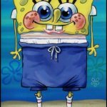 Spongebob with his pants pulled up