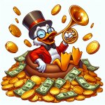 Scrooge McDuck swimming in money French horn