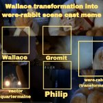 Wallace transformation into Wererabbit scene cast meme