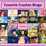 favorite crushes bingo | image tagged in favorite crushes bingo,video games,the little mermaid,anime,bingo,cartoons | made w/ Imgflip meme maker